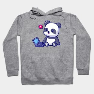 Cute Panda Playing On Laptop Cartoon Hoodie